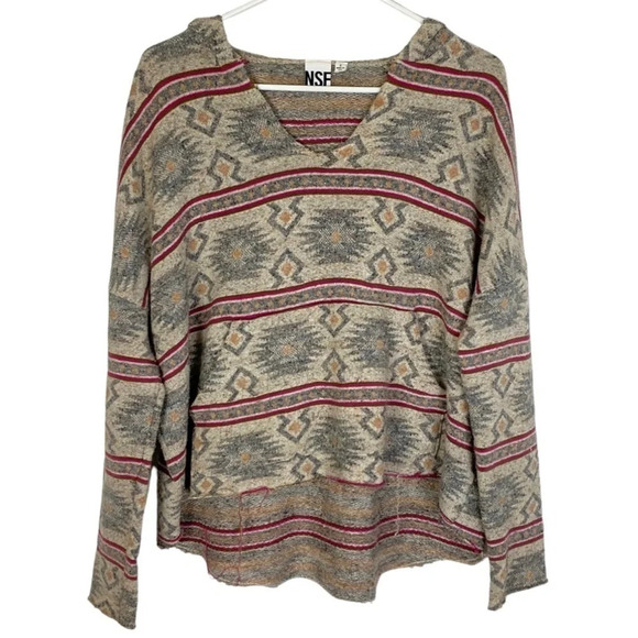 NSF Hoodie Women Size Small Aztec Baja Southwestern Mayan Oversized Poncho Tunic - Picture 1 of 15